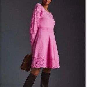 Anthropologie Pointelle Elegant Pink Knit Sweater Dress